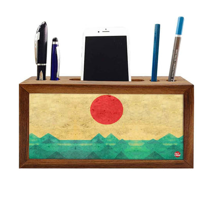 Wooden desk organizer Pen Mobile Stand - Rising Sun Nutcase