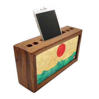 Wooden desk organizer Pen Mobile Stand - Rising Sun Nutcase