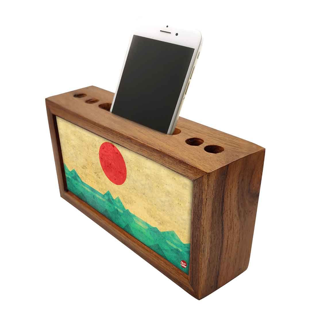 Wooden desk organizer Pen Mobile Stand - Rising Sun Nutcase