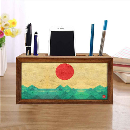 Wooden desk organizer Pen Mobile Stand - Rising Sun Nutcase