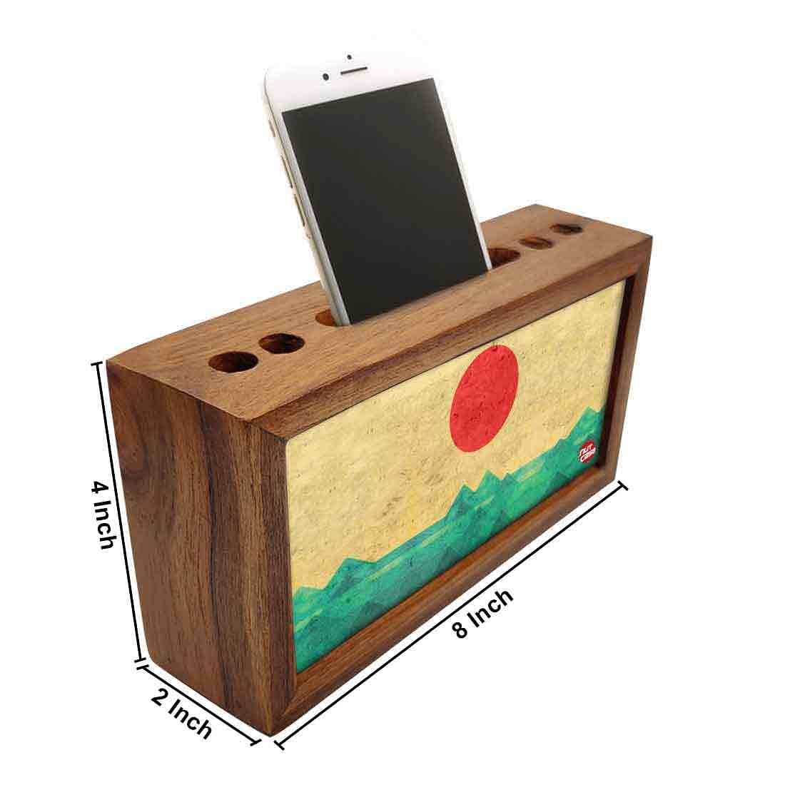 Wooden desk organizer Pen Mobile Stand - Rising Sun Nutcase