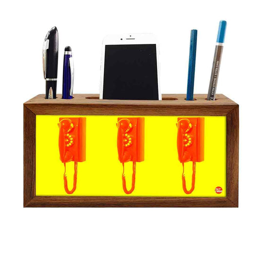 Wooden pencil organizer Pen Mobile Stand - Red Phone Nutcase