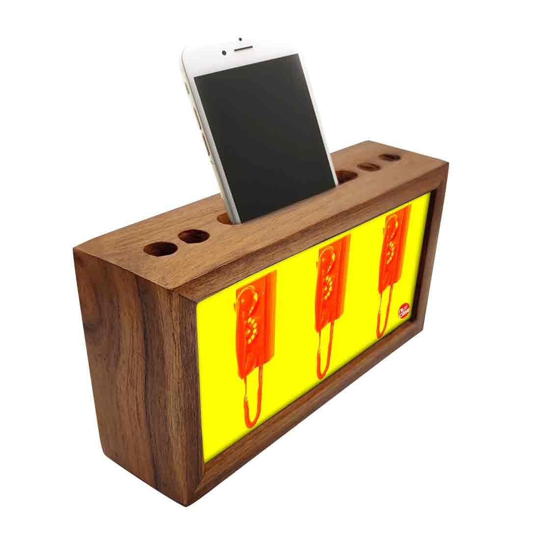 Wooden pencil organizer Pen Mobile Stand - Red Phone Nutcase