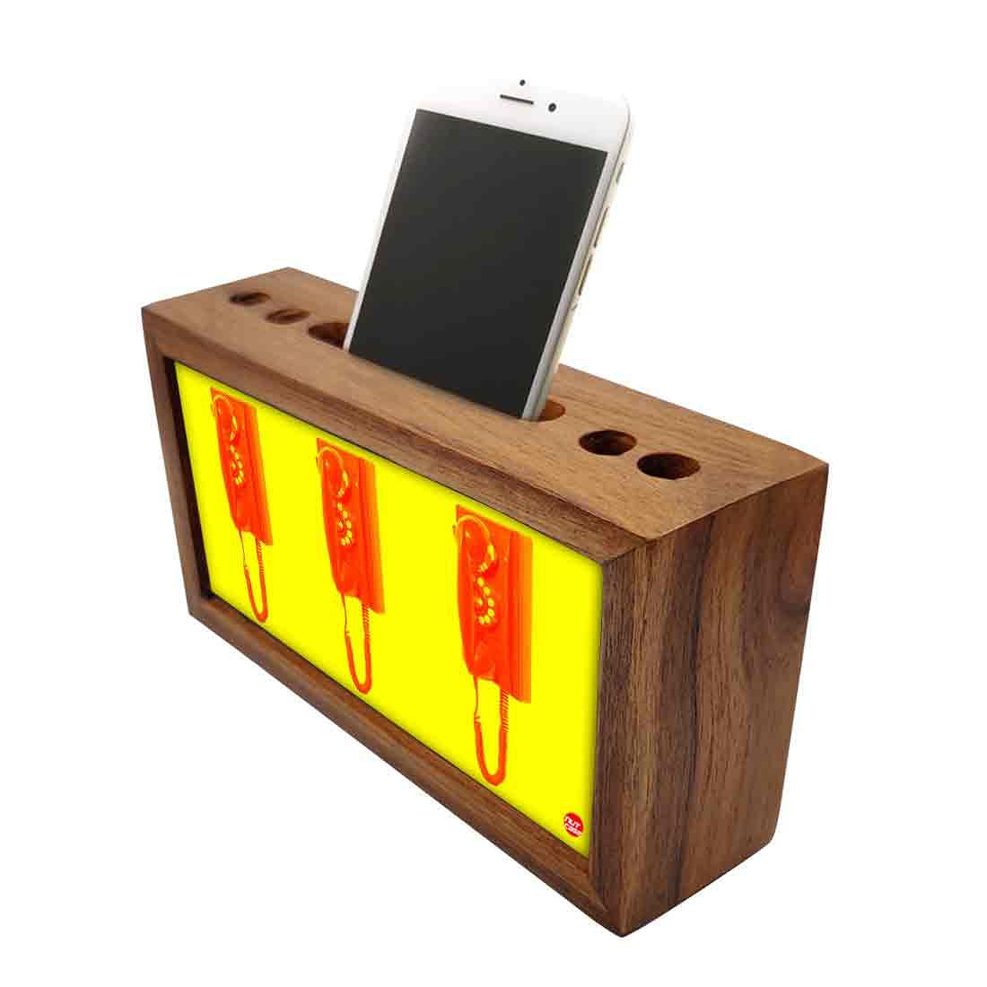 Wooden pencil organizer Pen Mobile Stand - Red Phone Nutcase