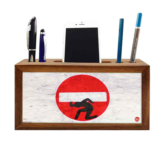 Wooden stationery organizer Pen Mobile Stand - No Entry Nutcase