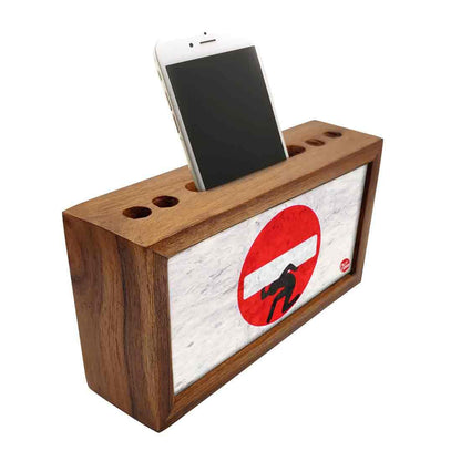 Wooden stationery organizer Pen Mobile Stand - No Entry Nutcase