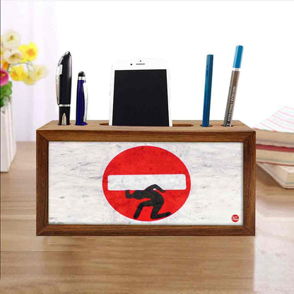 Wooden stationery organizer Pen Mobile Stand - No Entry Nutcase