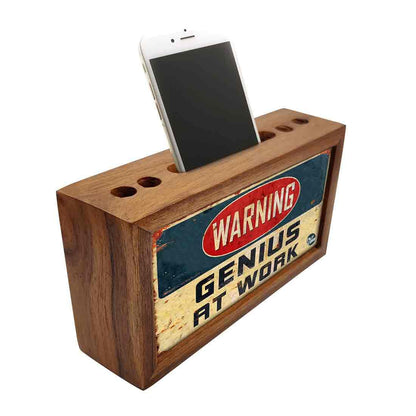 Pen Stand with Mobile Holder Wooden Desk Organizer for Office-Warning Nutcase