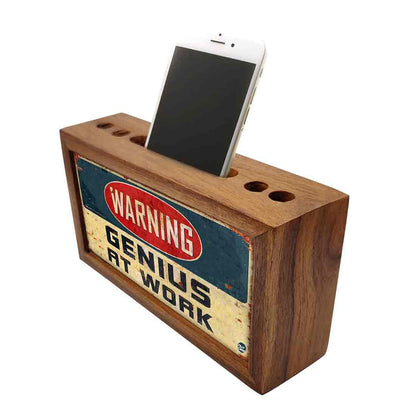 Pen Stand with Mobile Holder Wooden Desk Organizer for Office-Warning Nutcase