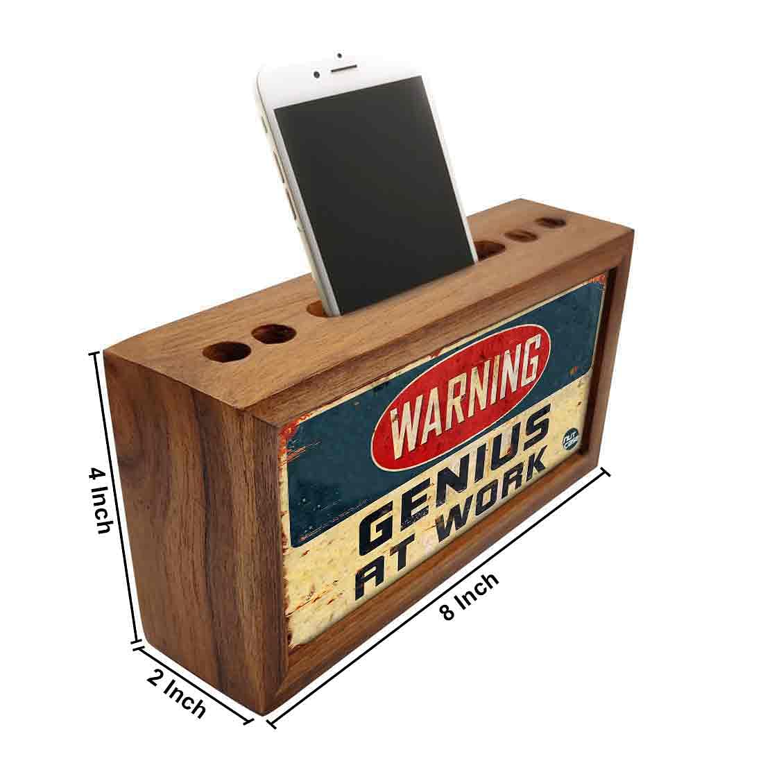 Pen Stand with Mobile Holder Wooden Desk Organizer for Office-Warning Nutcase