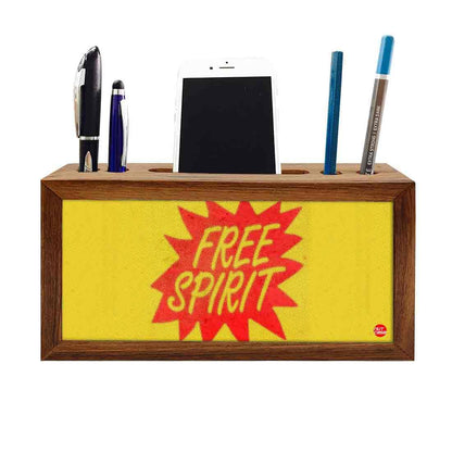 Wooden Desk Organizer Pen Mobile Stand - Free Spirit Nutcase