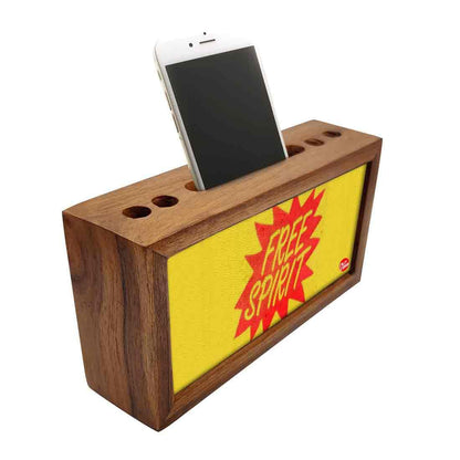 Wooden Desk Organizer Pen Mobile Stand - Free Spirit Nutcase