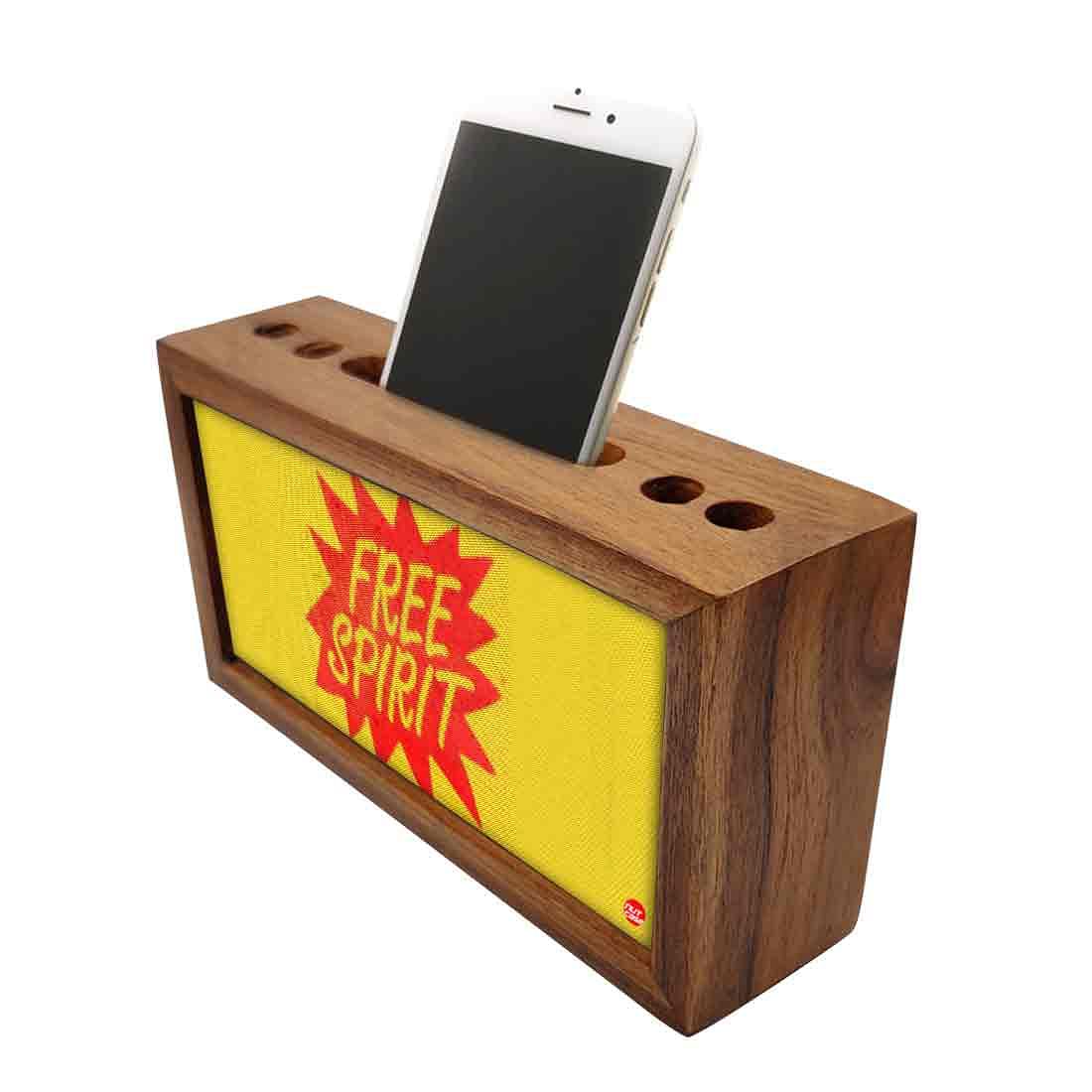 Wooden Desk Organizer Pen Mobile Stand - Free Spirit Nutcase