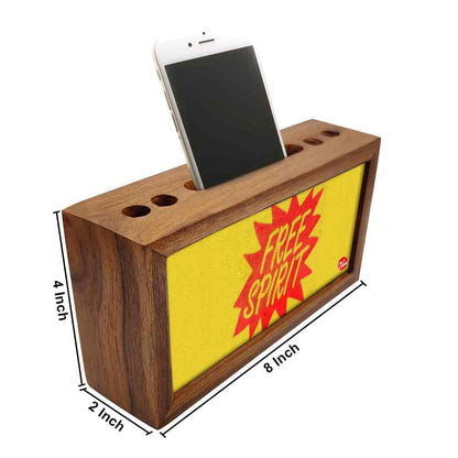 Wooden Desk Organizer Pen Mobile Stand - Free Spirit Nutcase