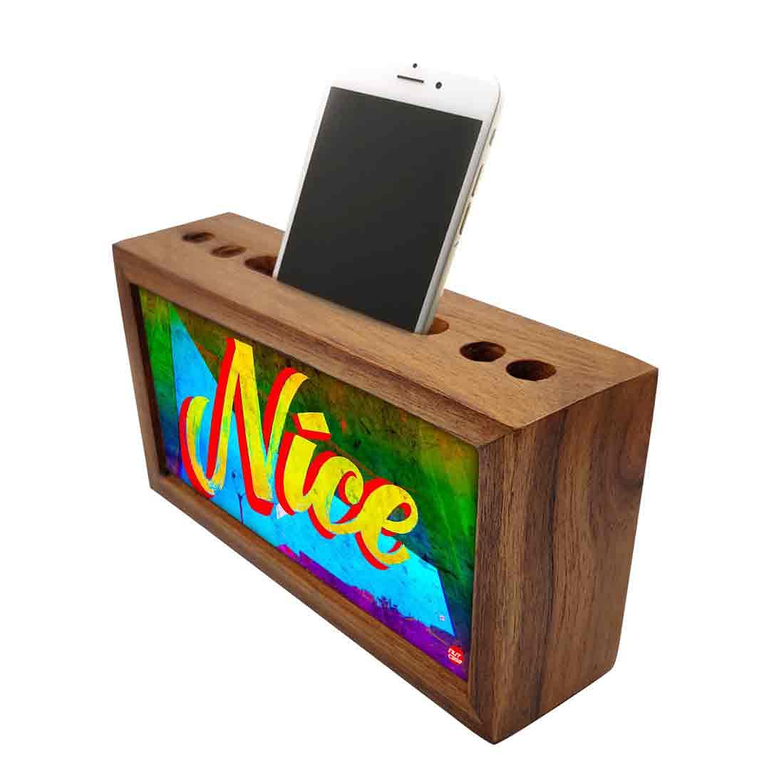 Wooden desktop organizer Pen Mobile Stand - Nice Nutcase