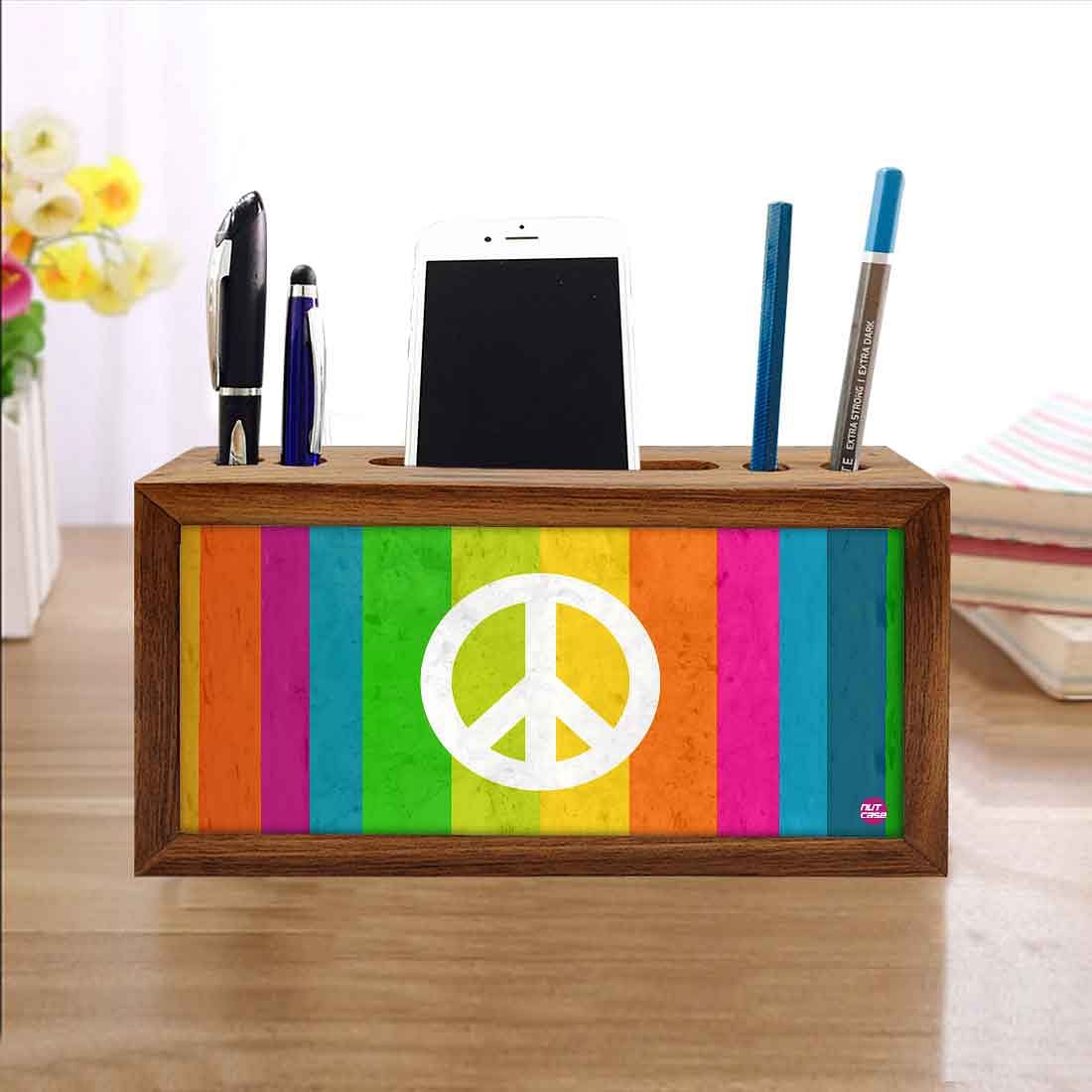 Wooden office desk organizer - Rainbow Peace Nutcase