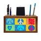 Wooden desk pen mobile organizer - Retro Peace Love Nutcase