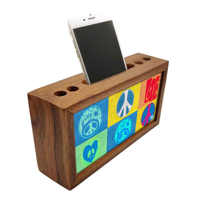 Wooden desk pen mobile organizer - Retro Peace Love Nutcase