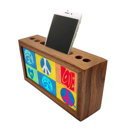 Wooden desk pen mobile organizer - Retro Peace Love Nutcase