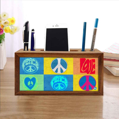 Wooden desk pen mobile organizer - Retro Peace Love Nutcase