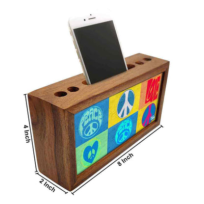 Wooden desk pen mobile organizer - Retro Peace Love Nutcase