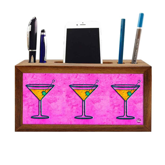 Wood desktop organizer Pen Mobile Stand - Wine Pink Nutcase