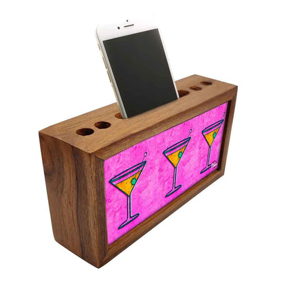 Wood desktop organizer Pen Mobile Stand - Wine Pink Nutcase