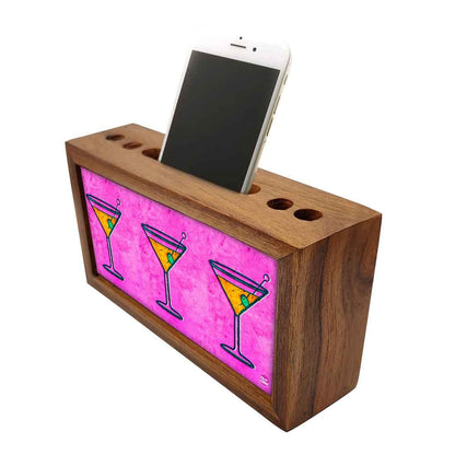 Wood desktop organizer Pen Mobile Stand - Wine Pink Nutcase