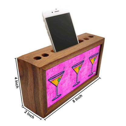 Wood desktop organizer Pen Mobile Stand - Wine Pink Nutcase