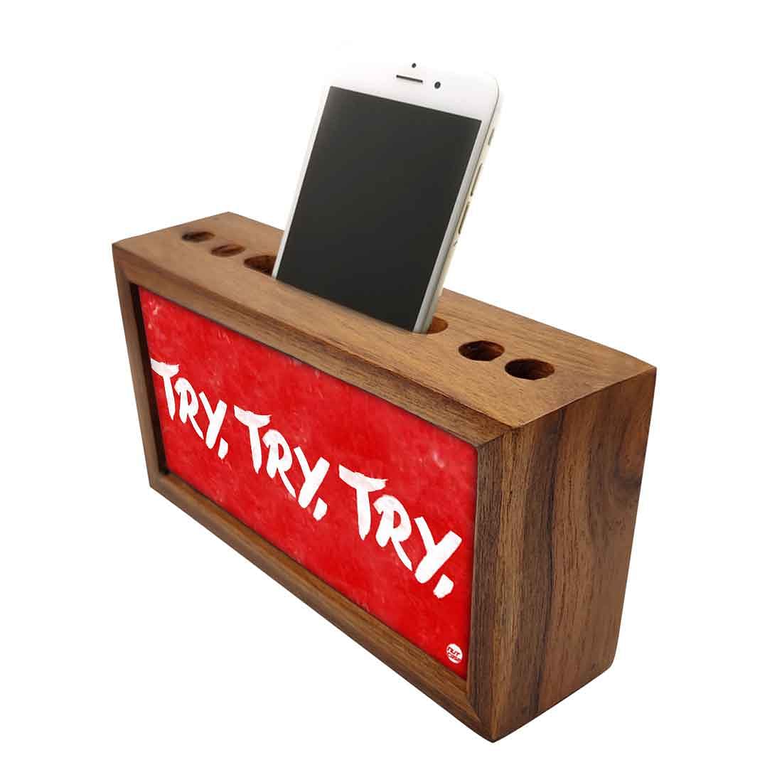 Wooden desk organizer Pen Mobile Stand - Try Nutcase