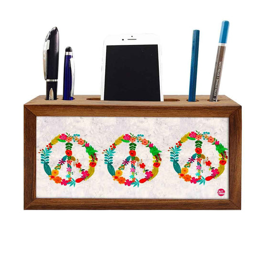 Wooden desktop organiser Pen Mobile Stand - Peace Nutcase