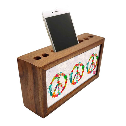 Wooden desktop organiser Pen Mobile Stand - Peace Nutcase