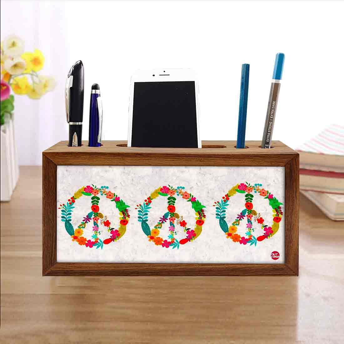 Wooden desktop organiser Pen Mobile Stand - Peace Nutcase
