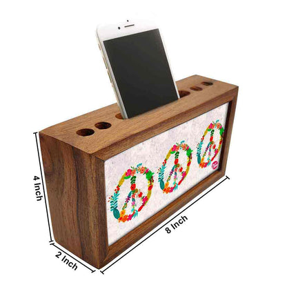 Wooden desktop organiser Pen Mobile Stand - Peace Nutcase