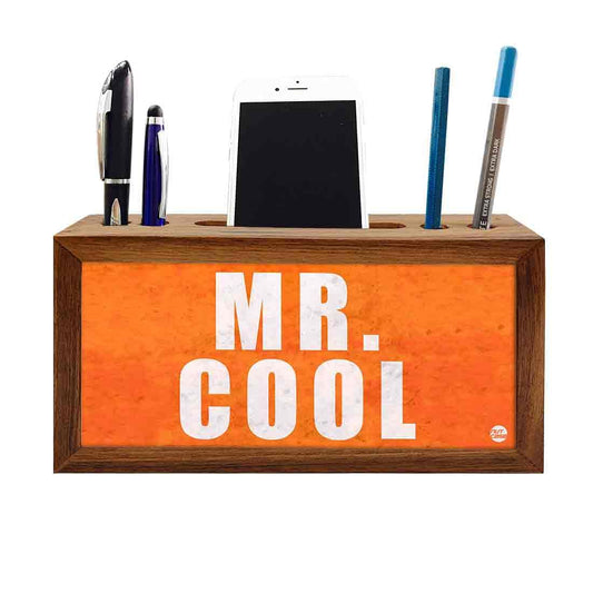 Teak Wood Pen Mobile Stand Organizer- Mr. Cool Nutcase