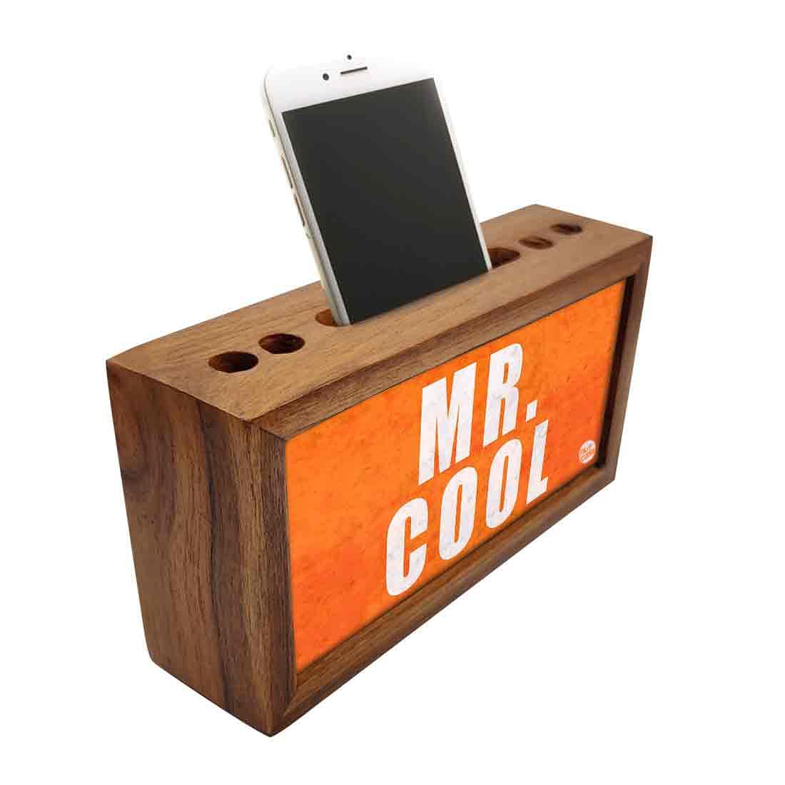 Teak Wood Pen Mobile Stand Organizer- Mr. Cool Nutcase