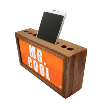 Teak Wood Pen Mobile Stand Organizer- Mr. Cool Nutcase