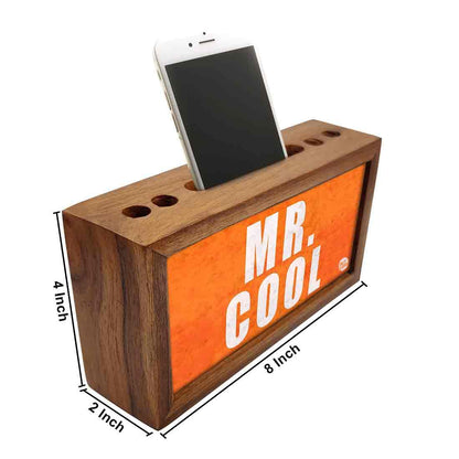 Teak Wood Pen Mobile Stand Organizer- Mr. Cool Nutcase