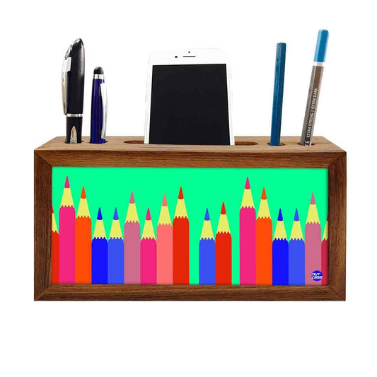 Wooden Desk Organizer Pen Mobile Stand - Pencils Nutcase
