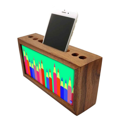 Wooden Desk Organizer Pen Mobile Stand - Pencils Nutcase