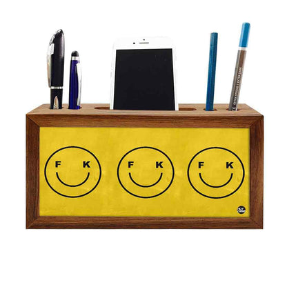 Wooden Desk Organiser Pen Mobile Stand - Cute Faces Nutcase