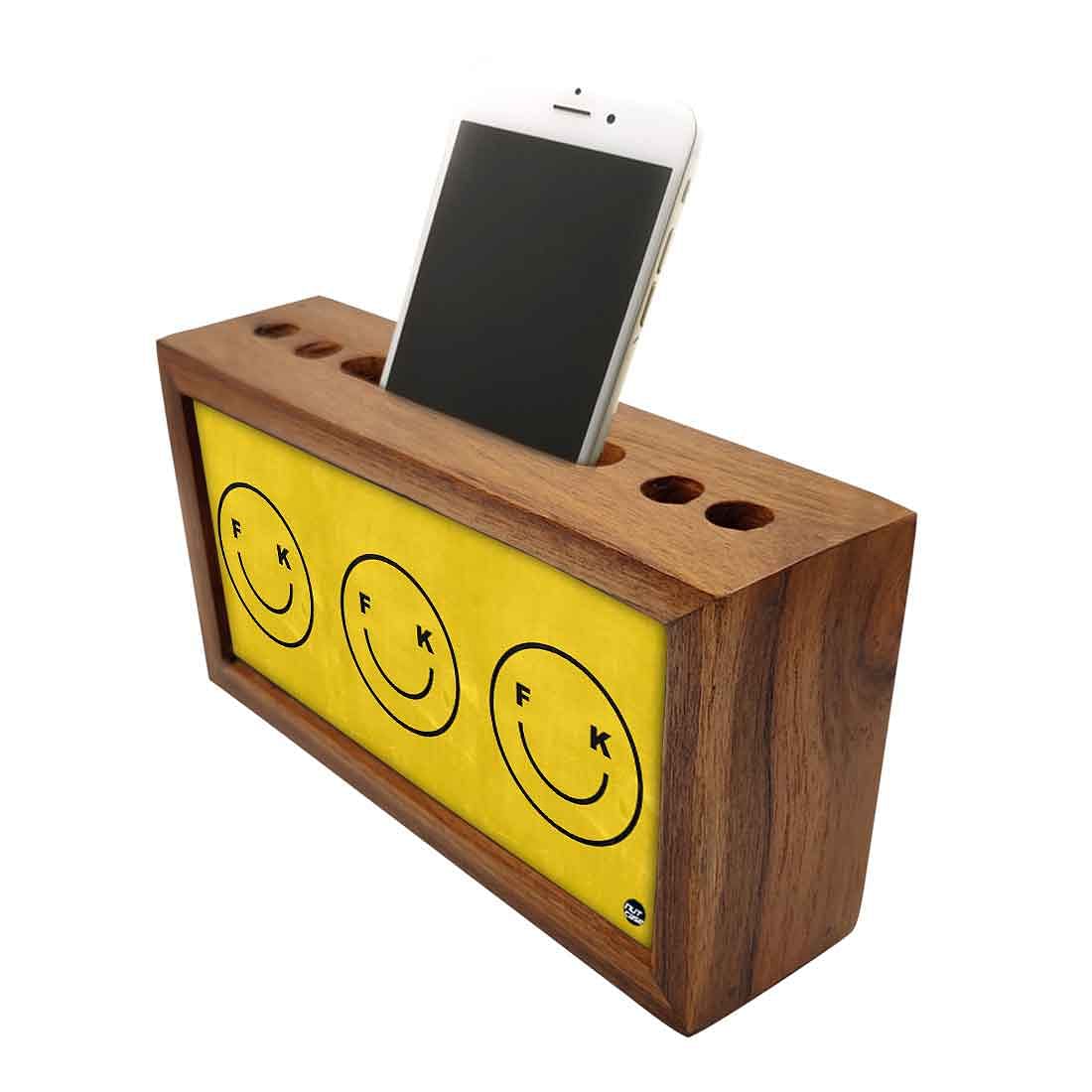 Wooden Desk Organiser Pen Mobile Stand - Cute Faces Nutcase