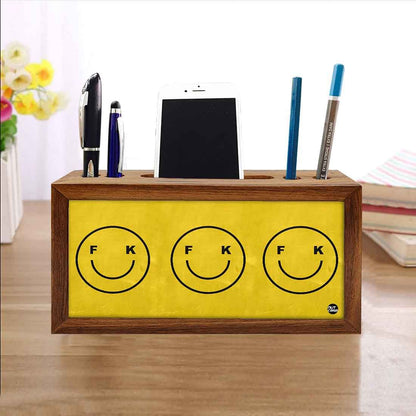 Wooden Desk Organiser Pen Mobile Stand - Cute Faces Nutcase