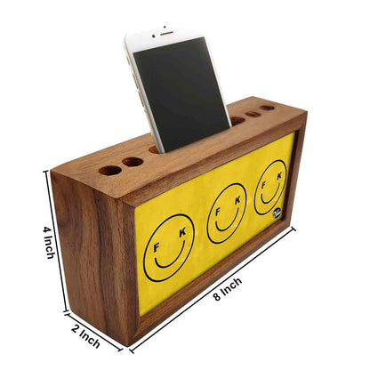 Wooden Desk Organiser Pen Mobile Stand - Cute Faces Nutcase