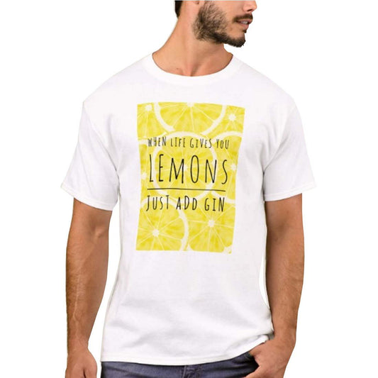 Nutcase Designer Round Neck Men's T-Shirt Wrinkle-Free Poly Cotton Tees - Lemons Just Add Gin Nutcase