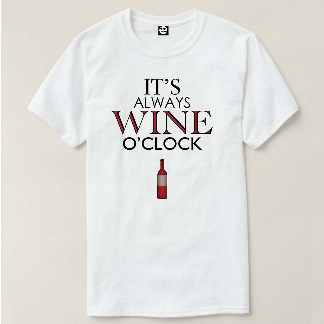 Nutcase Designer Round Neck Men's T-Shirt Wrinkle-Free Poly Cotton Tees - Wine On Clock Nutcase
