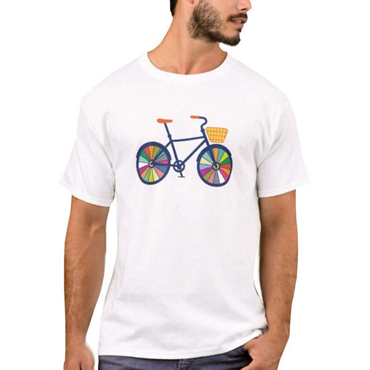 Nutcase Designer Round Neck Men's T-Shirt Wrinkle-Free Poly Cotton Tees - Colorful Cycle Wheels Nutcase