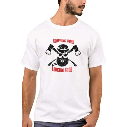 Nutcase Designer Round Neck Men's T-Shirt Wrinkle-Free Poly Cotton Tees - Chopping Wood Nutcase