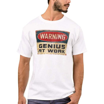 Nutcase Designer Round Neck Men's T-Shirt Wrinkle-Free Poly Cotton Tees - Warning Genius at Work Nutcase