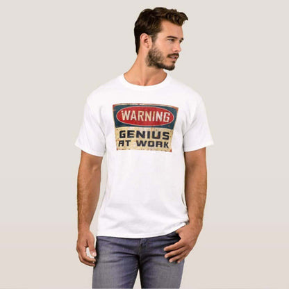 Nutcase Designer Round Neck Men's T-Shirt Wrinkle-Free Poly Cotton Tees - Warning Genius at Work Nutcase